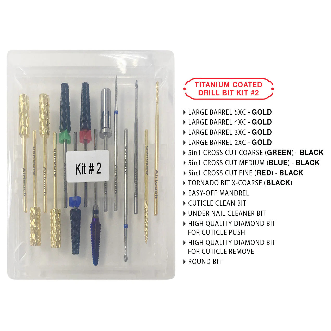 Airtouch Titanium Coated Drill Bit All In One Kit, #2