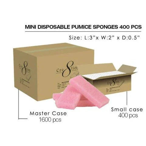 Cre8tion Foot Files - Disposable Mini Pumice Sponge, Pink - Box (400pcs)