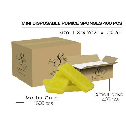 Cre8tion Foot Files - Disposable Mini Pumice Sponge, Yellow- Box (400pcs)