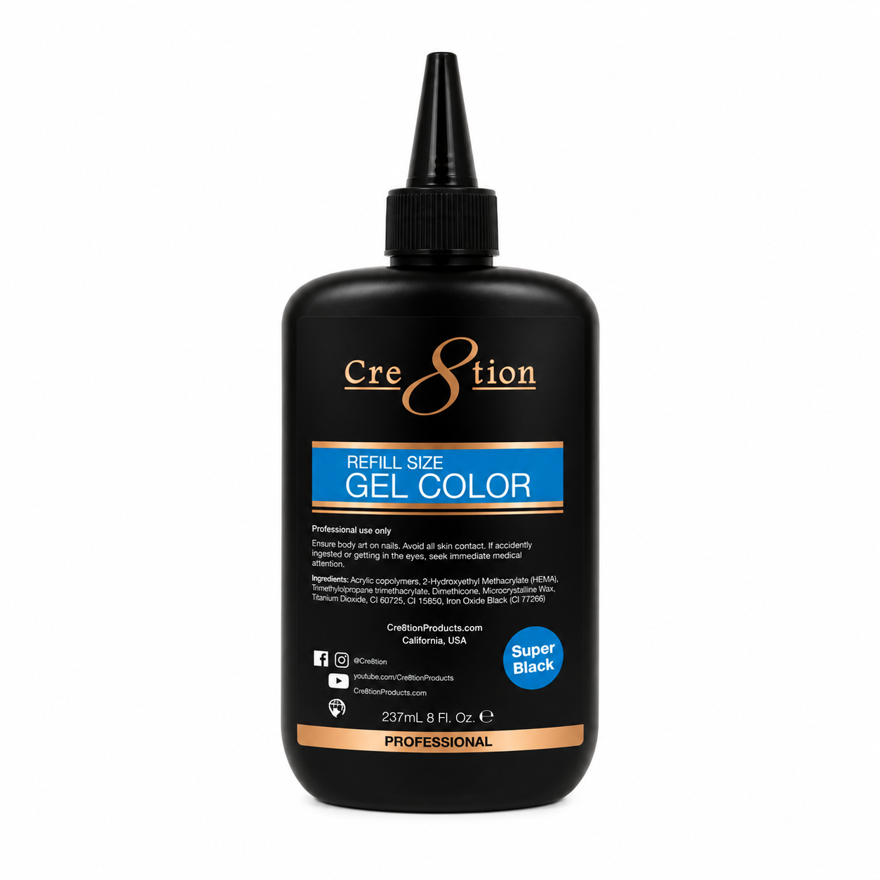 Cre8tion Gel Color Super Black Refill 8oz