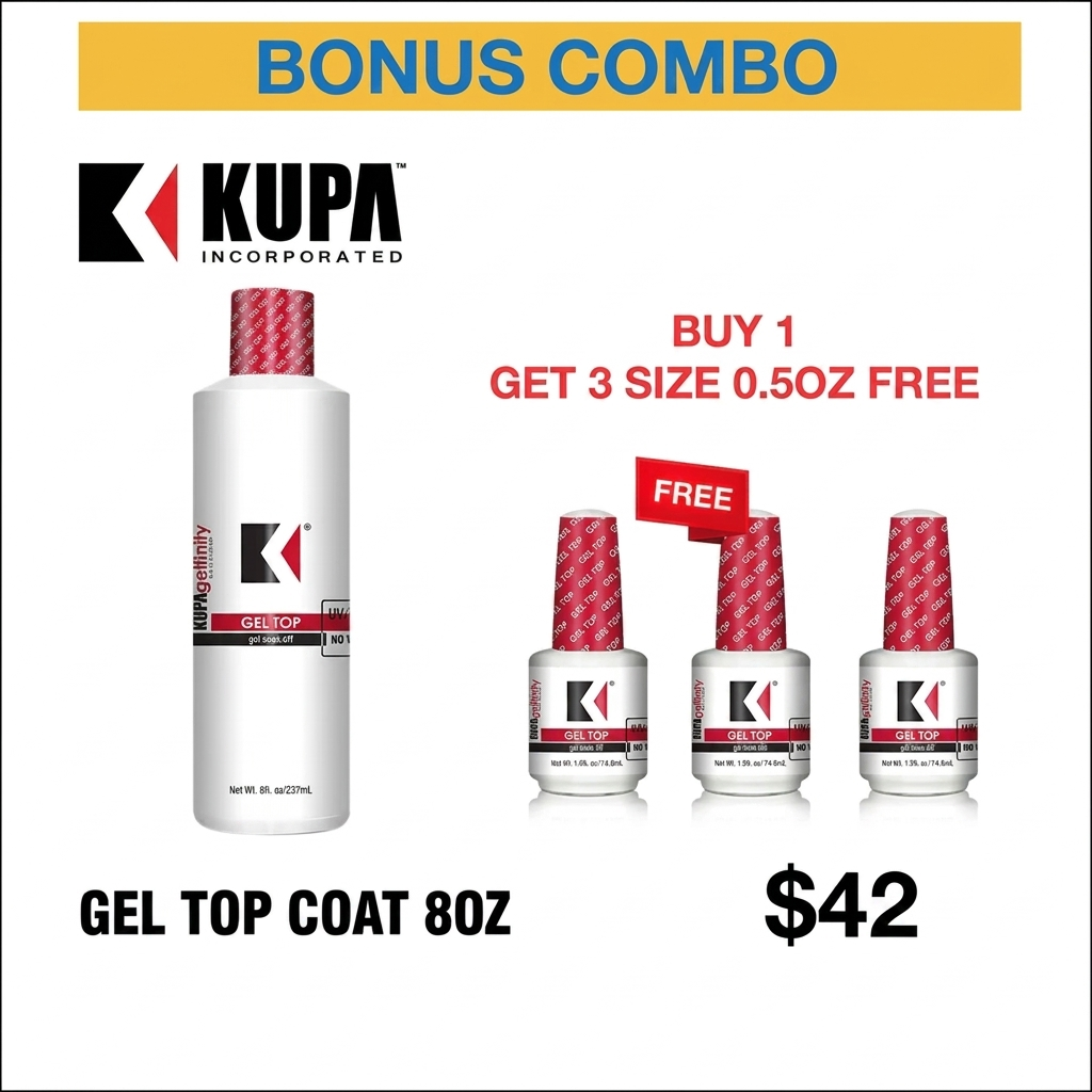 Kupa Gelfinity Top Coat Gloss No Wipe 8oz, Buy 1 Get 3 Kupa Gelfinity Top Coat Gloss No Wipe 0.5oz FREE